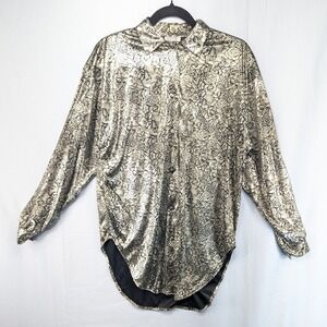Lindsey‎ Blake Womens Shirt Blouse Top Metallic Floral Print Button Up USA Size